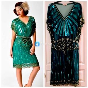 Beautiful vintage plus size green flapper dress